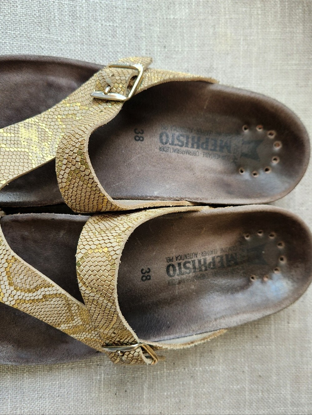Mephisto Leather Gold Snake Slide Sandal "Helen" 38 7.5-8 Birkenstock Style - Picture 9 of 12